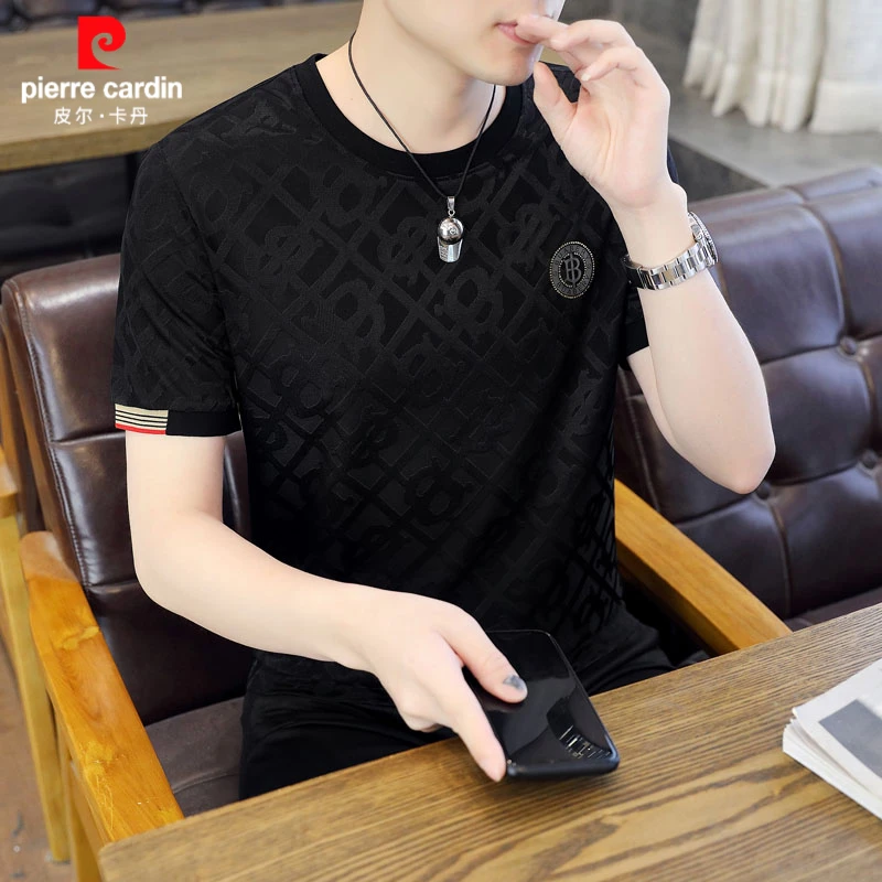 皮尔卡丹男士T恤短袖夏季2024新款潮牌潮流圆领冰丝大码男装帅气