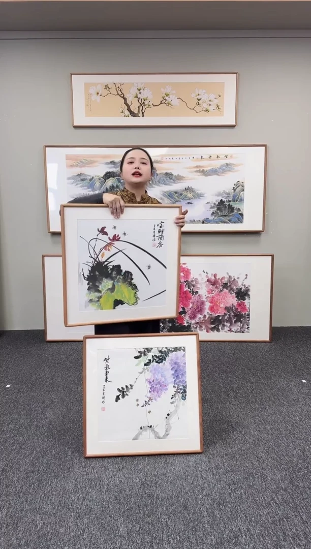 国画（一对）紫藤花60*60+兰花兰草60*60