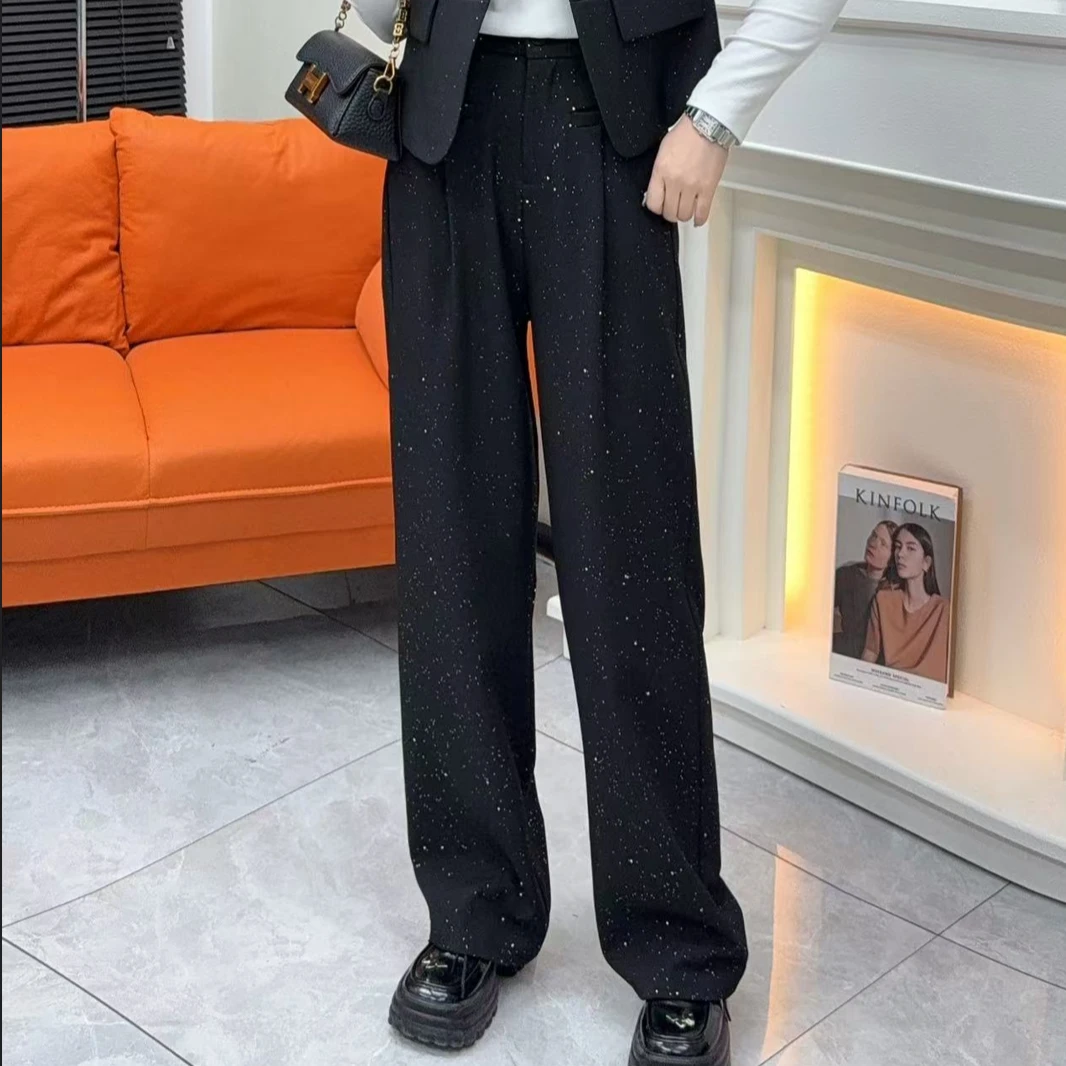 886506#YY-2025春季新款高级感垂感满天星直筒显瘦宽松拖地阔腿裤