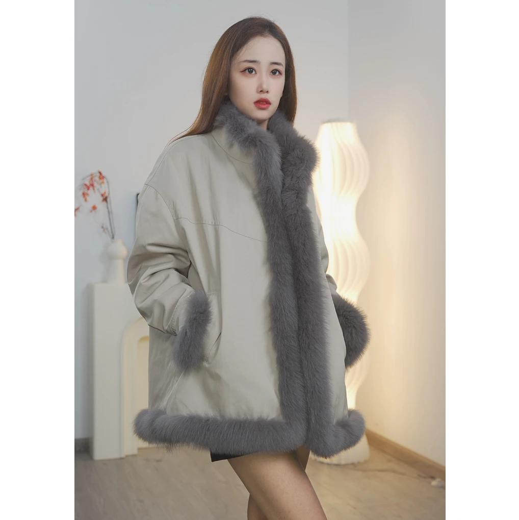 2025秋冬新款海宁真皮毛一体狐狸毛女中长款双面穿派克服皮草大衣