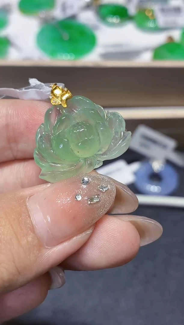 吊坠(不含链)18K金镶嵌翡翠天然A货翡翠