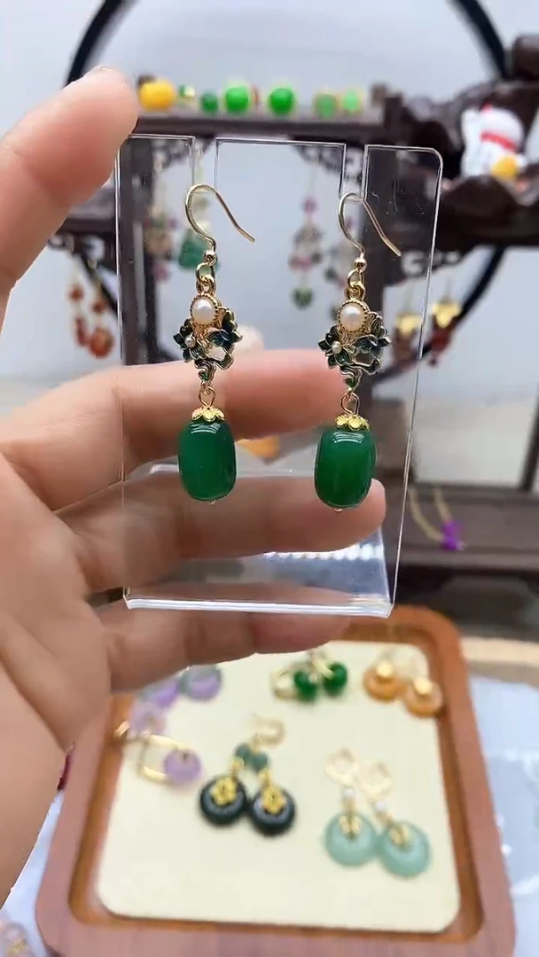 玛瑙/玉髓耳饰14K金镶嵌166