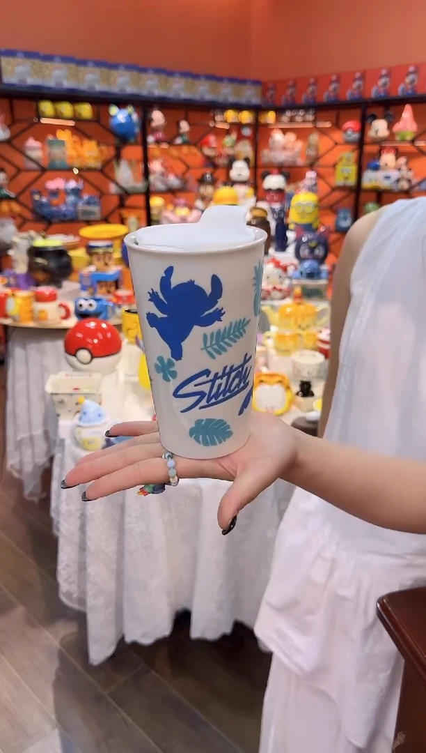 瓷片@@史迪奇双层陶瓷水杯