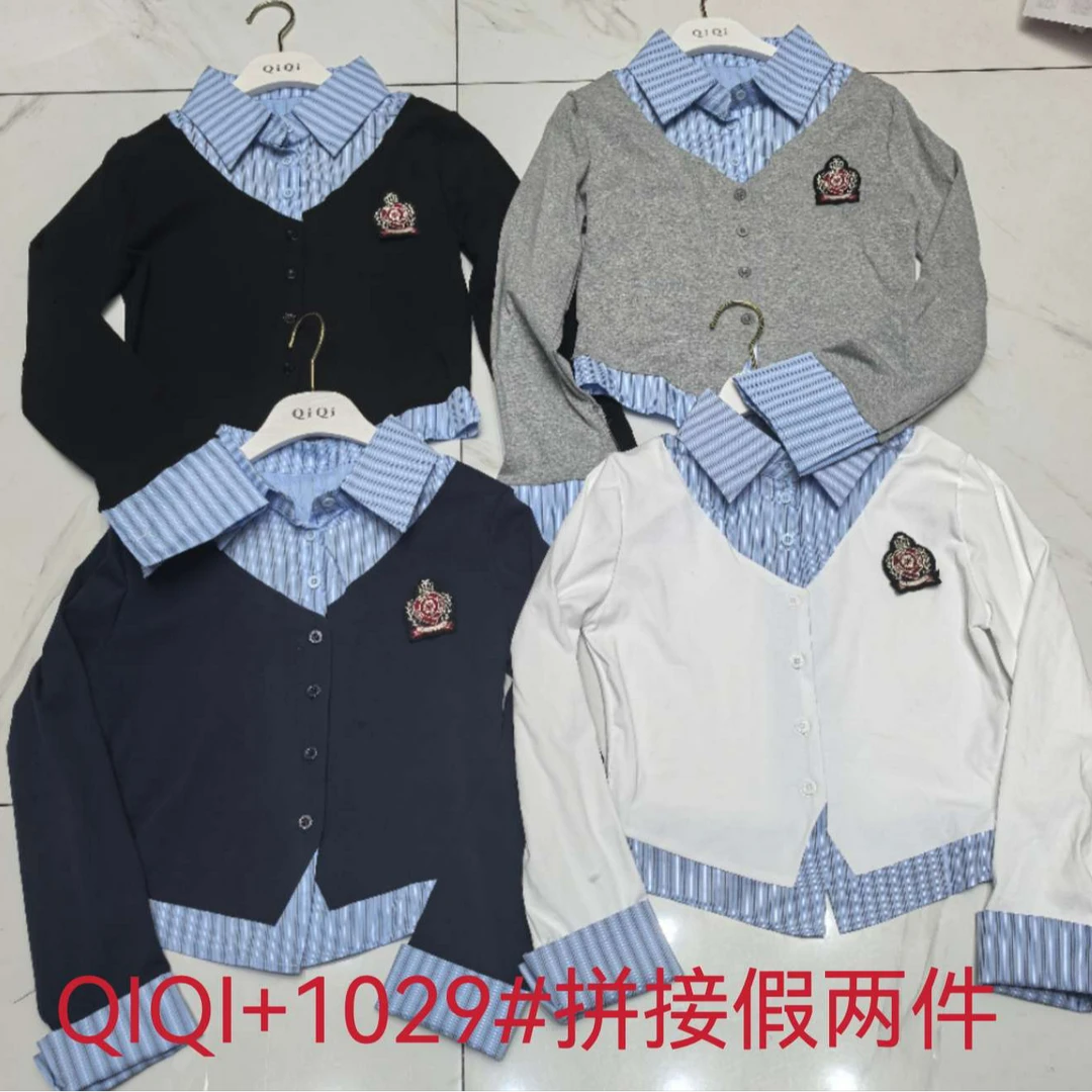 【艳子】 1029 小个子学院～韩系条纹衬衣拼接上衣打底