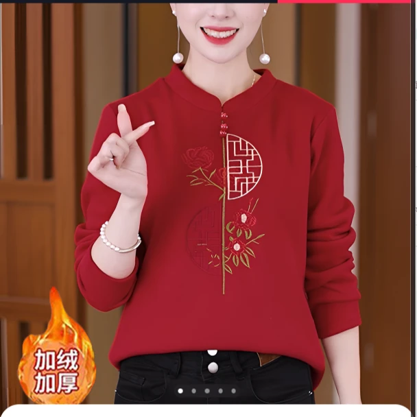 新年富贵】加绒加厚冬季气质打底衫女士百搭一体绒保暖中老年上衣