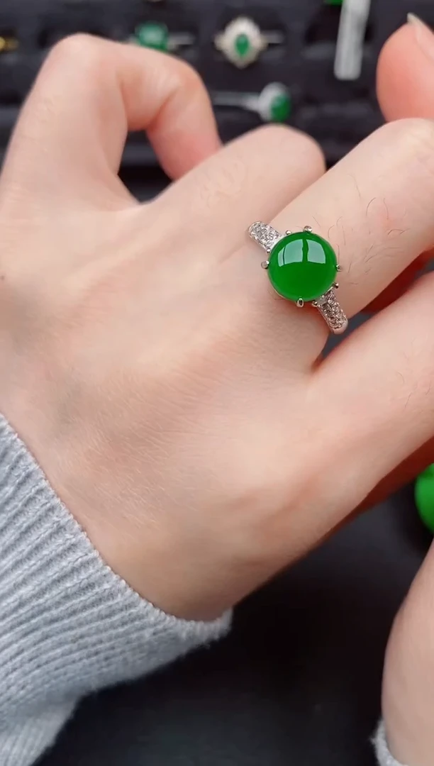 银S925镶嵌戒指翡翠天然a货翡翠394