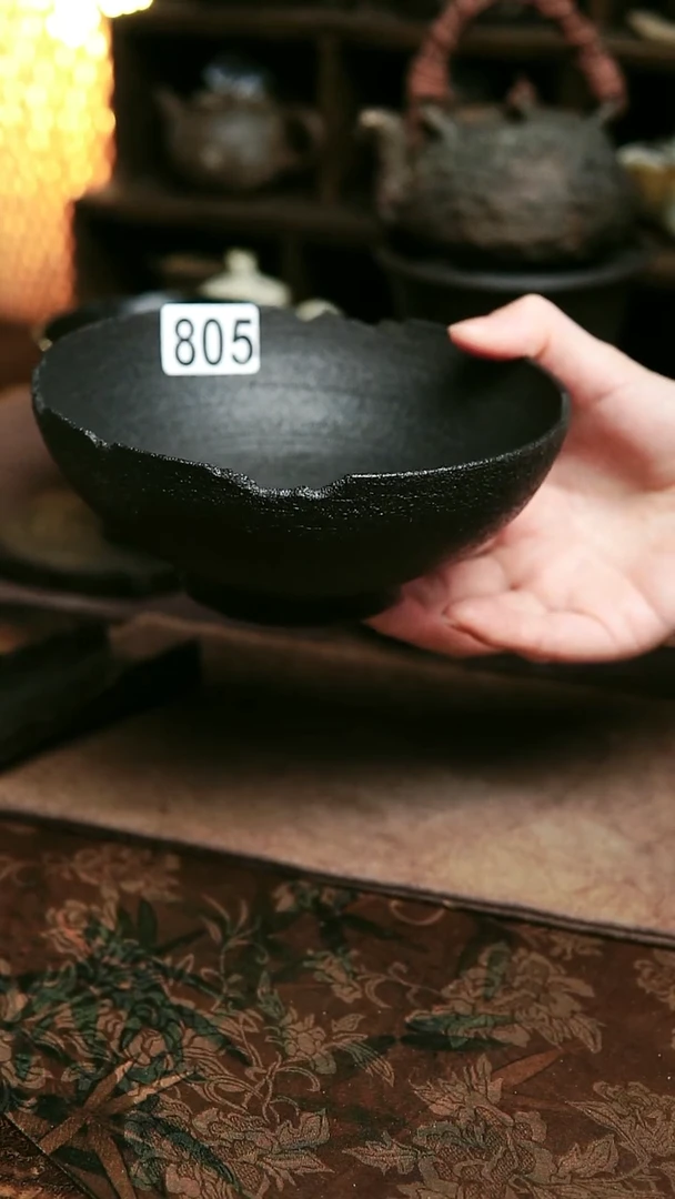 紫砂全手工残破风黑色壶承口14.5厘米高6厘米