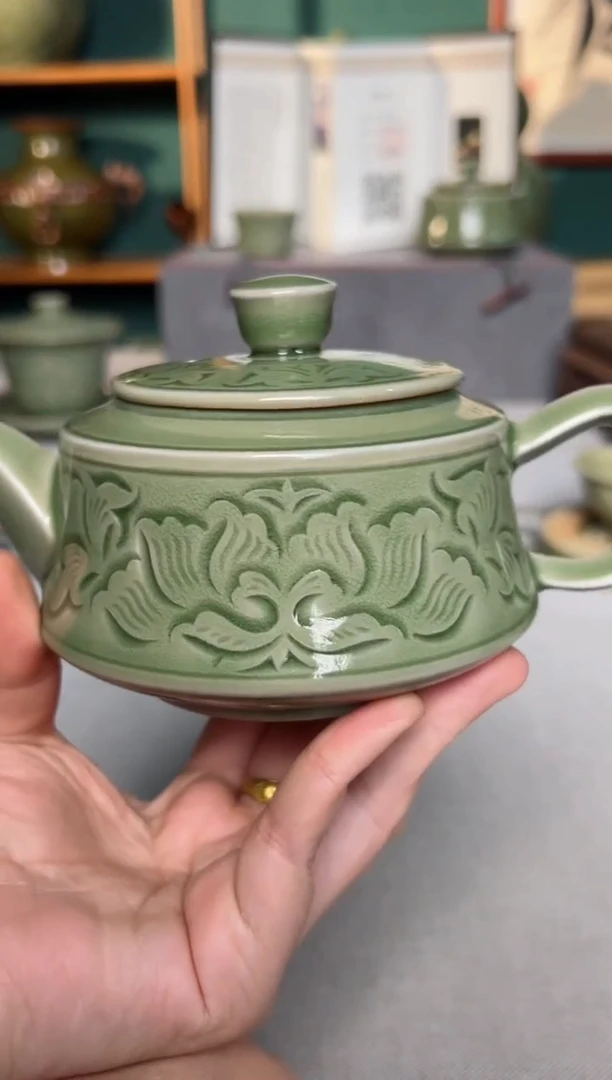 【闪购商品】其他耀州窑纯手工牡丹汉阙壶套盒