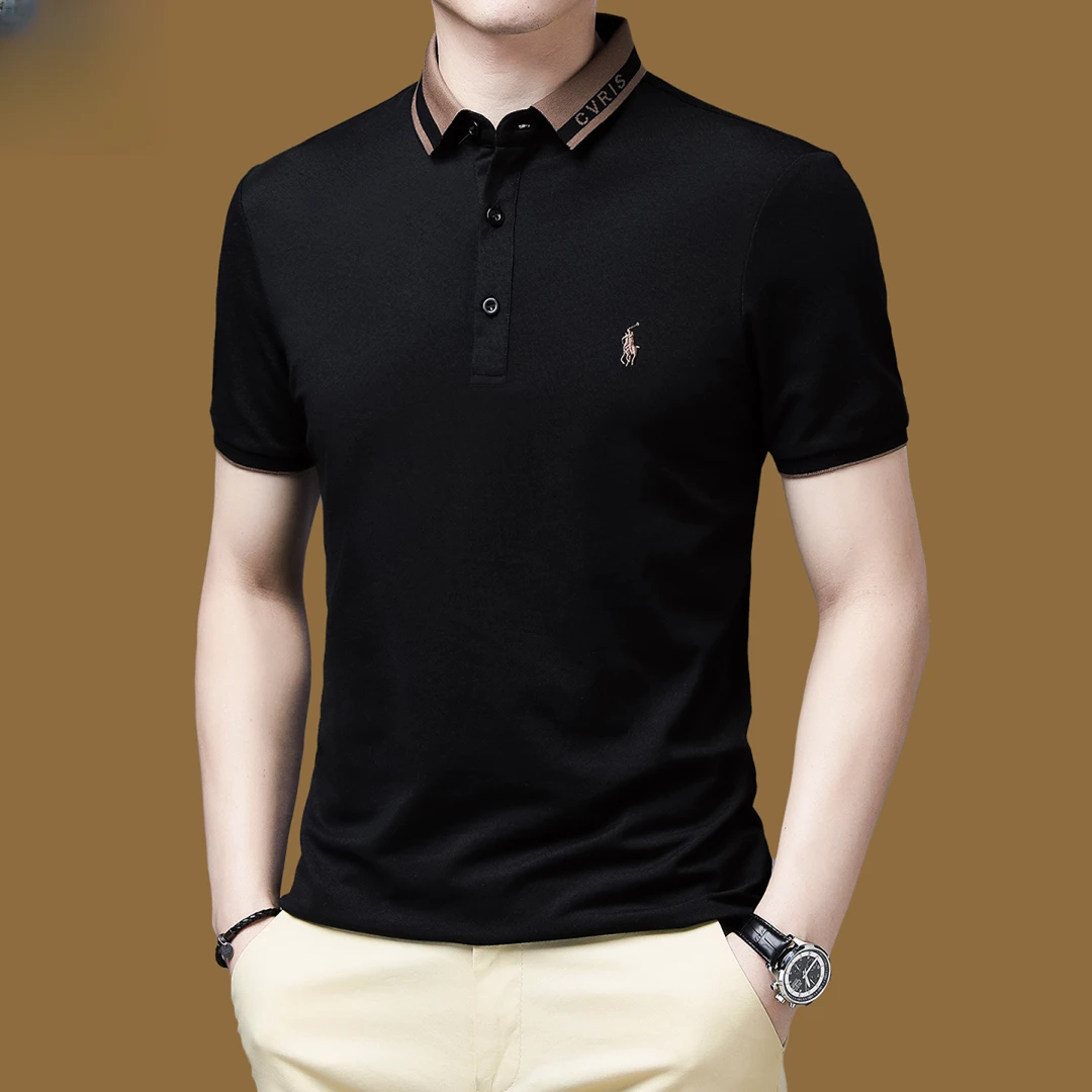 约文库费高端时尚春夏季男士短袖t恤翻领透气舒适休闲风百搭体恤t