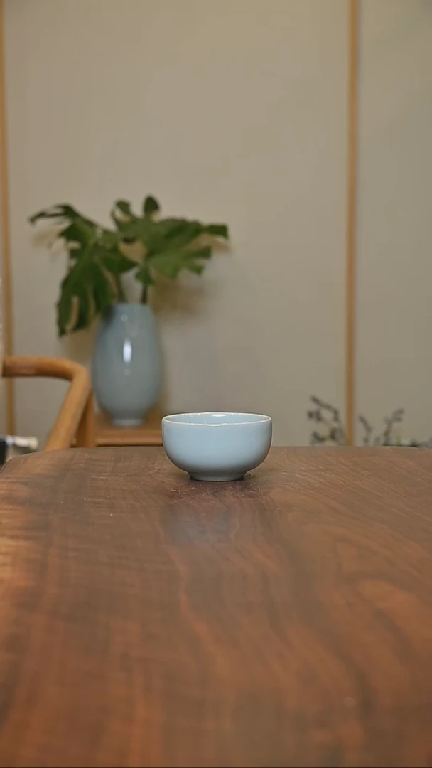 沐*双杯快客大杯子 天青 微瑕 朱家汝窑款