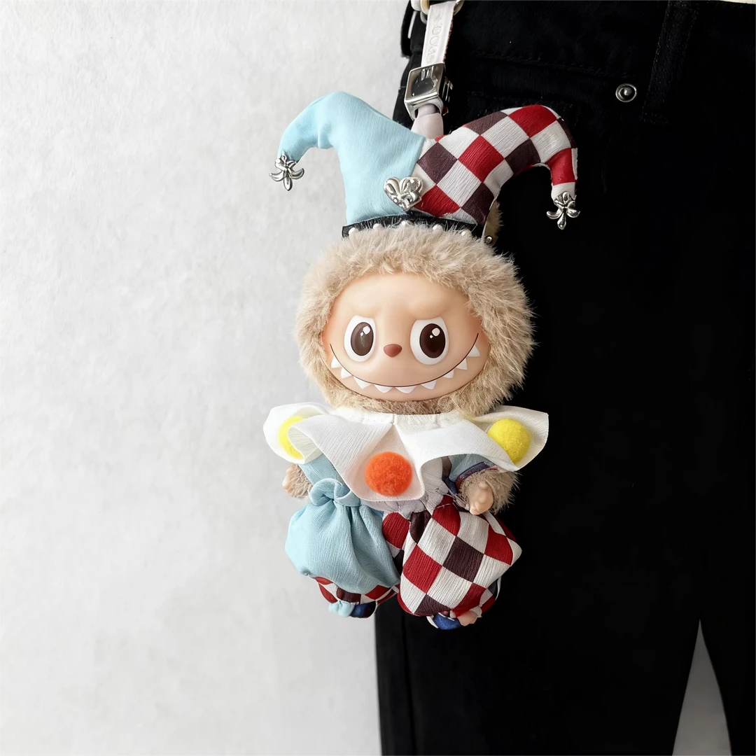 labubu4.0迷你版小丑娃衣搪胶拉布布配件毛绒玩偶公仔挂件套装