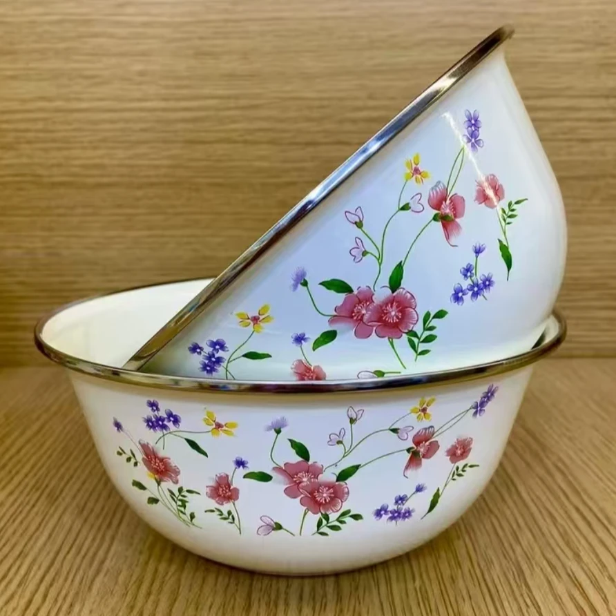 【包边】直径14CM加厚小碎花有脚碗搪瓷面碗家用汤碗