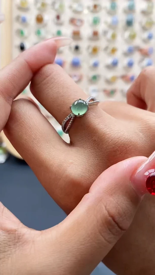 【闪购商品】翡翠戒指银S925镶嵌缅甸天然A货翡翠111 2+9