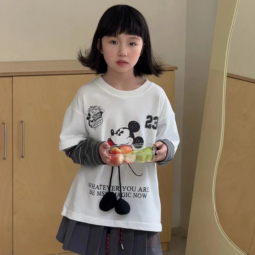 熙爱2025早春新款亲子同款韩版洋气宽松假两件字母米奇卫衣12262