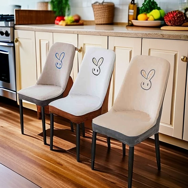 新款小弧形椅子套罩连体餐椅套银狐绒刺绣餐桌椅套全包凳子套子