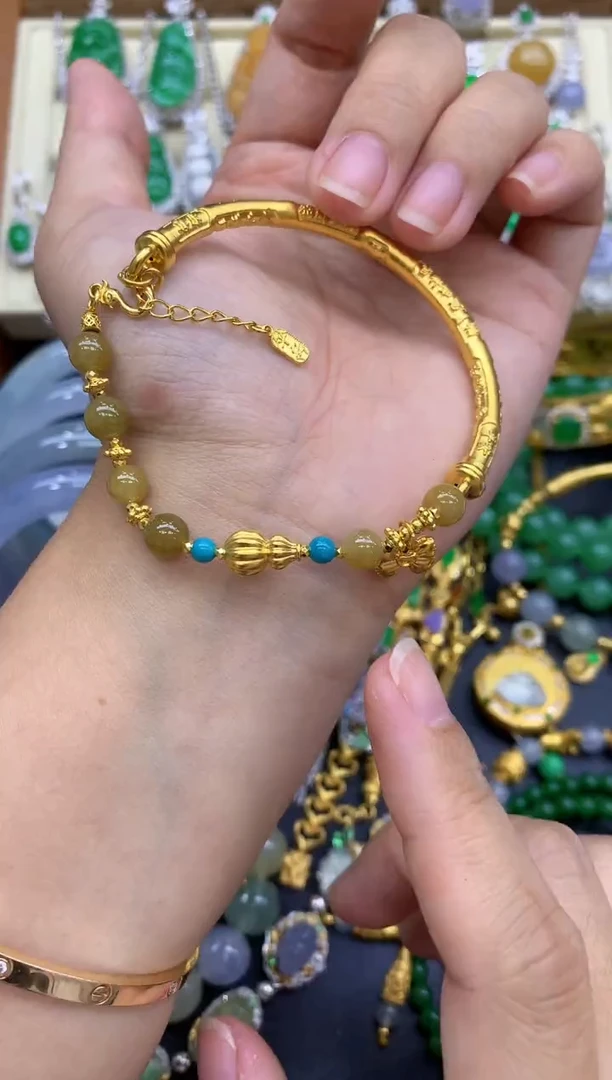 足金镶嵌手链翡翠601-中国好珍宝