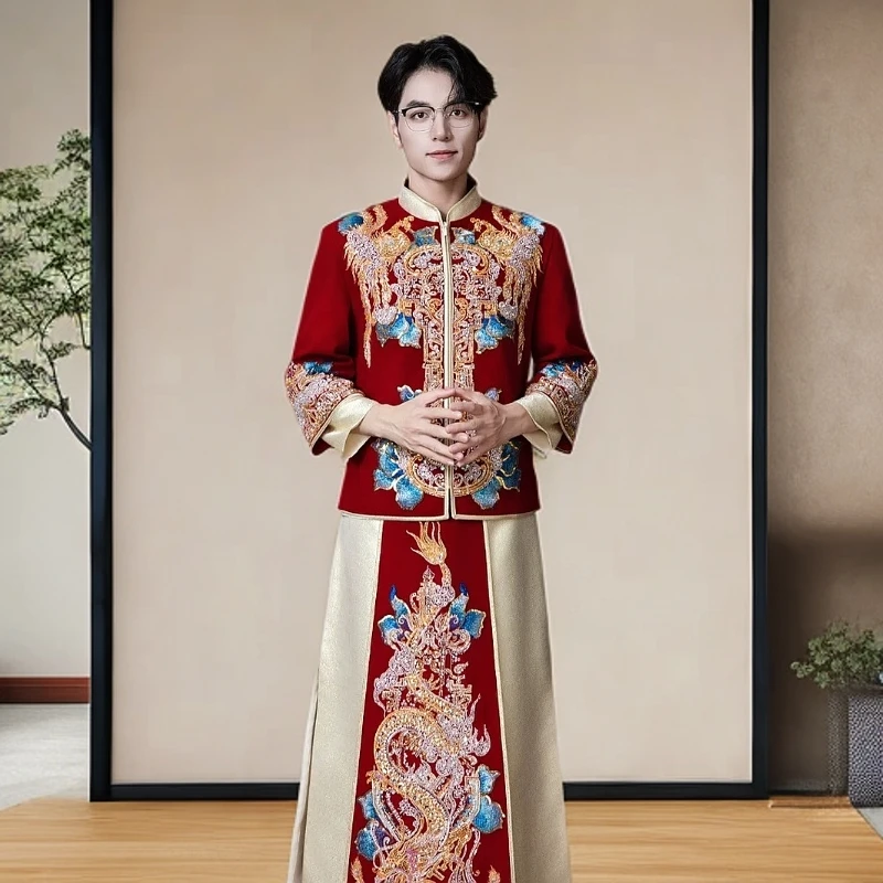 丝绒秀禾服男士婚服2025新款中式婚服敬酒服