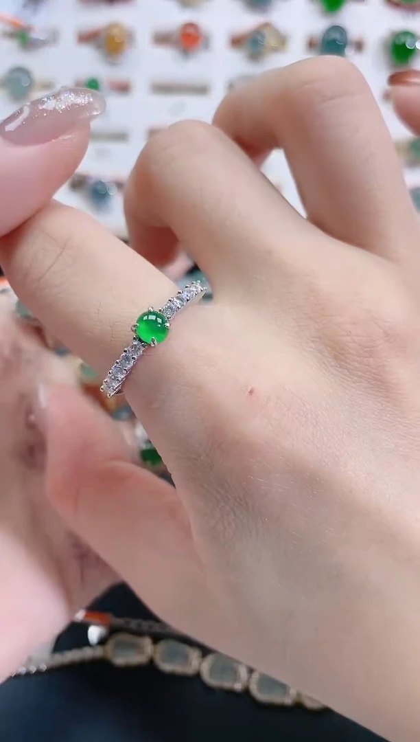 银S925镶嵌戒指翡翠天然翡翠