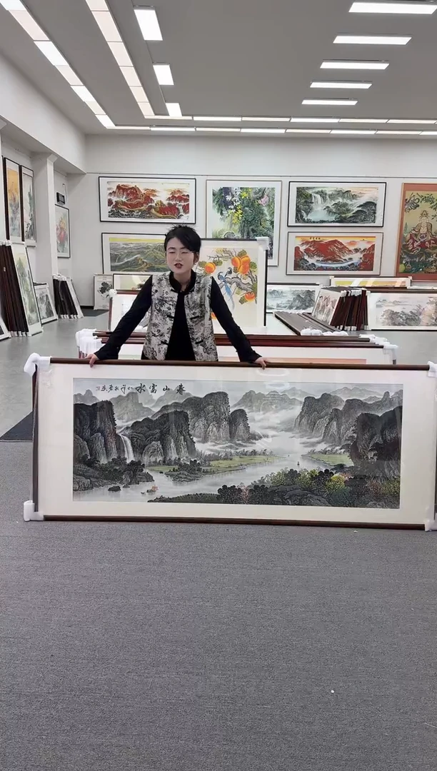 国画手绘219*88春山富水