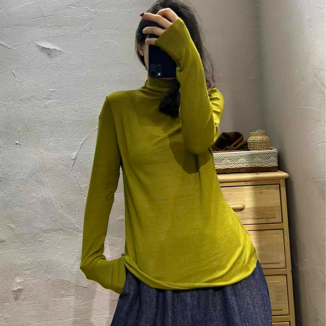 【半奏】秋季常规款针织棉半高领修身高弹打底衫女
