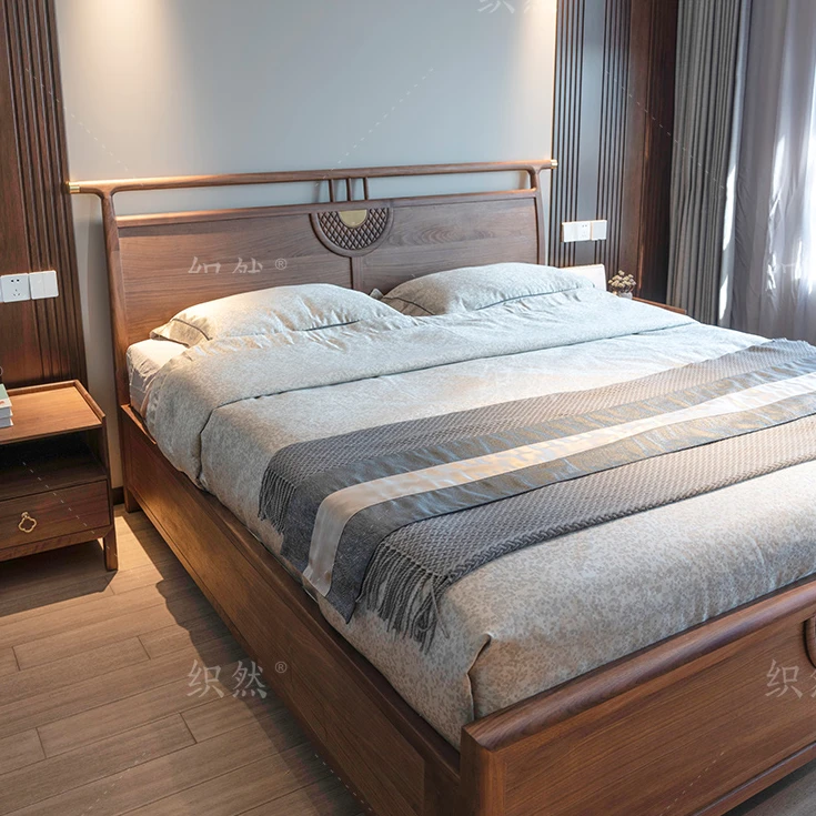 新中式黑胡桃木实木床禅意 1.8米床双人床主卧简约婚床中式实木床