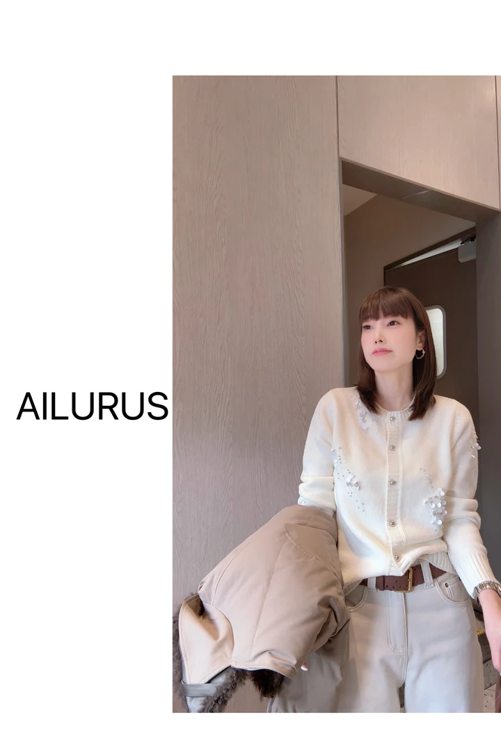 AILURUS【‌花香四溢】2025深圳欧货冬款粗针手工订珠羊毛开衫上衣