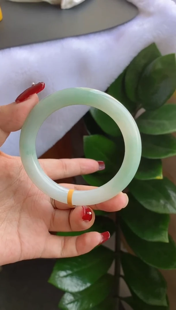 【闪购商品】翡翠手镯未镶嵌（必买冰胶 晴底金丝绿）圆条21号