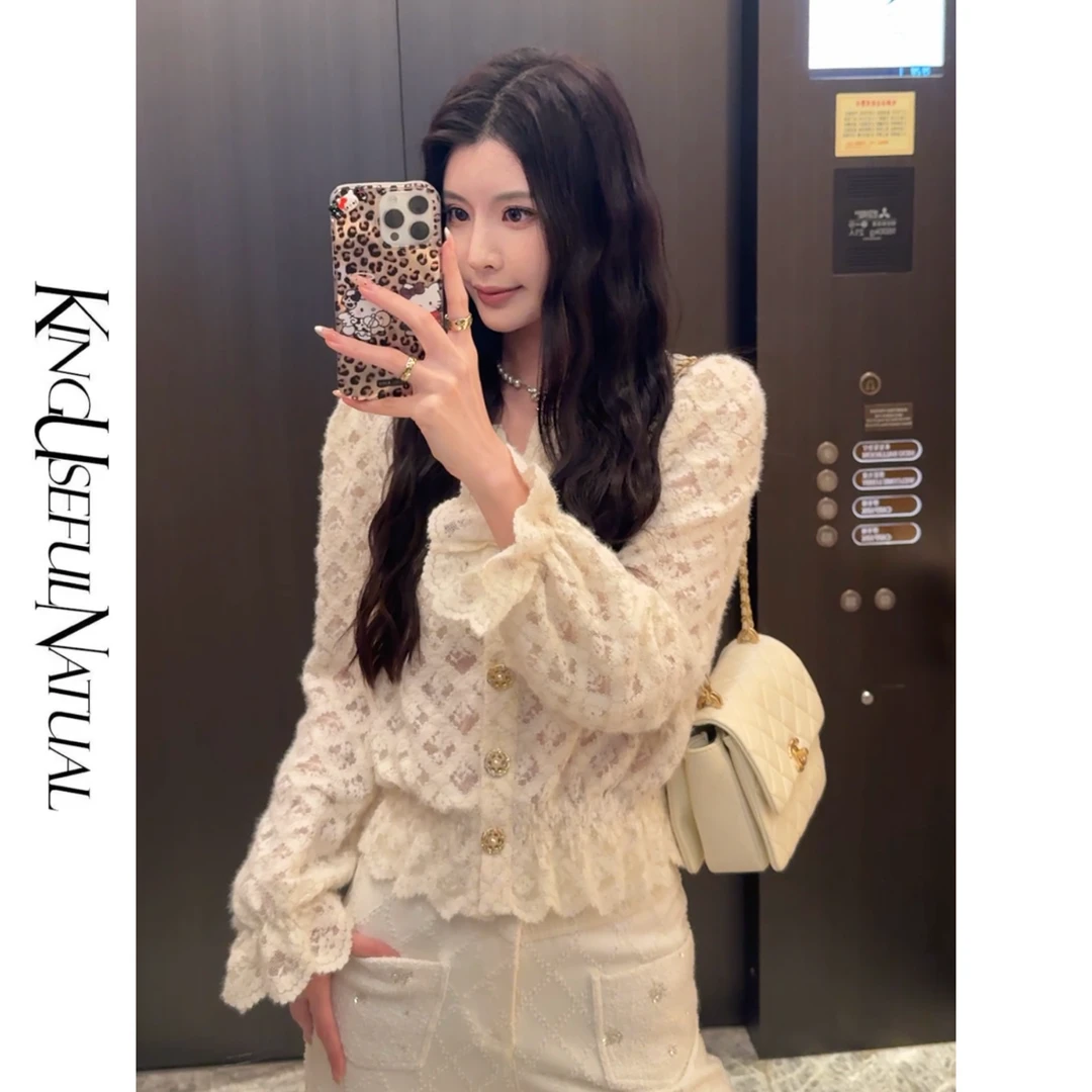 KUN【软软 Lace】香软女人味 毛茸针织蕾丝特殊肌理股线波浪边上衣