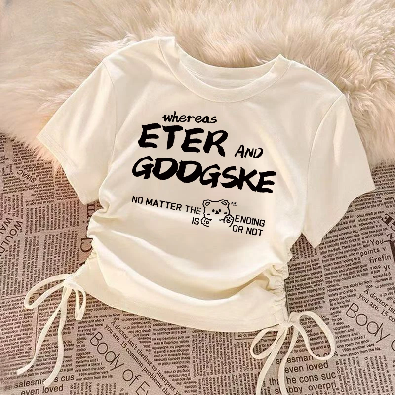 纯棉短袖上衣夏季短款花卉少女风标准T恤白色宽松卡通休闲高腰