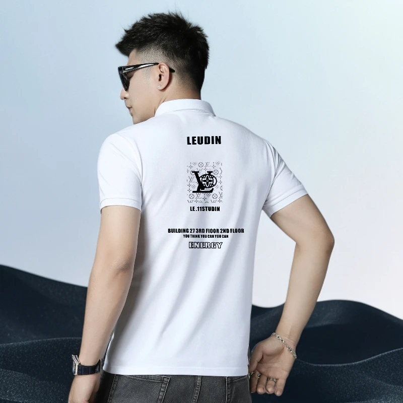 巴赛娜缇新款夏季时尚字母印花休闲Polo衫潮牌翻领短袖T恤男上衣