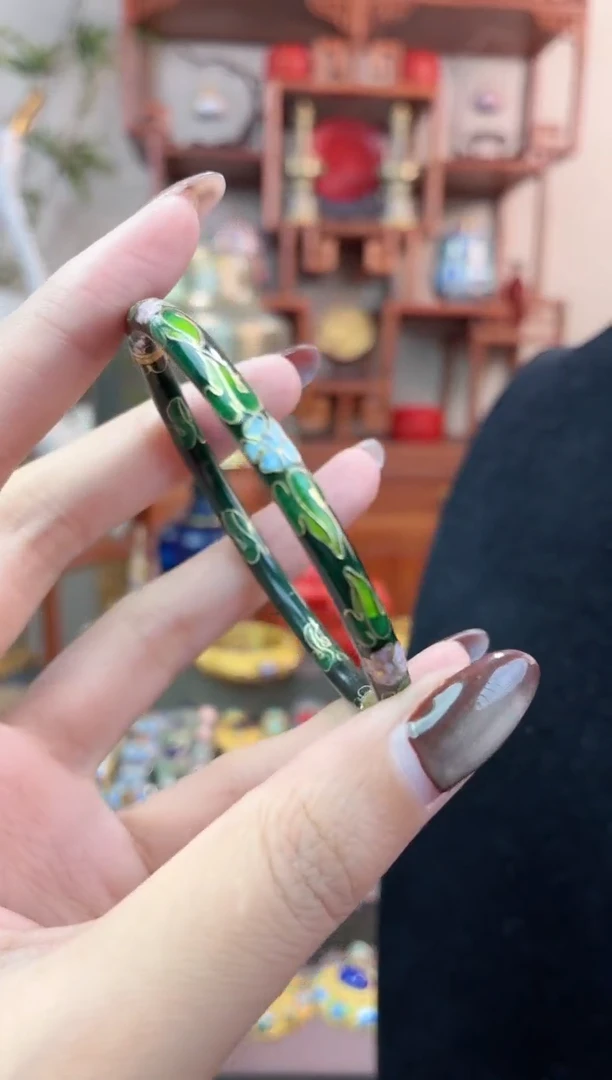 非遗手工景泰蓝开口小镯子53-57绿色