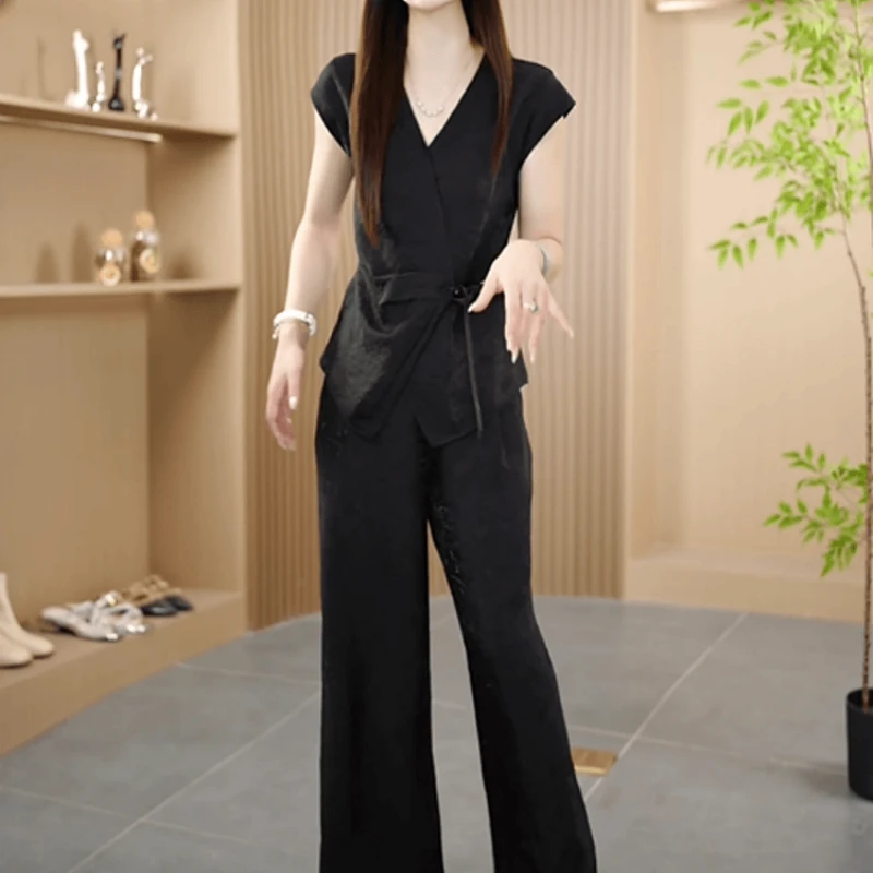 【上衣+休闲裤】2025夏季新款时尚优雅高端精致收腰显瘦法式两件套