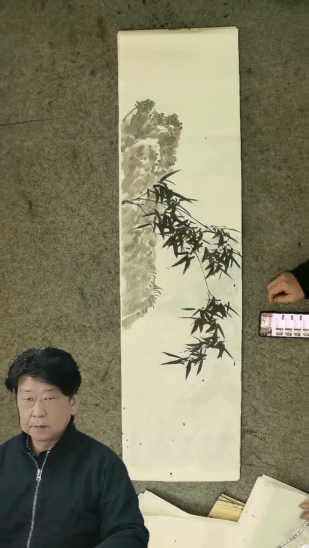 国画四尺对开  墨竹条屏 34*138cm