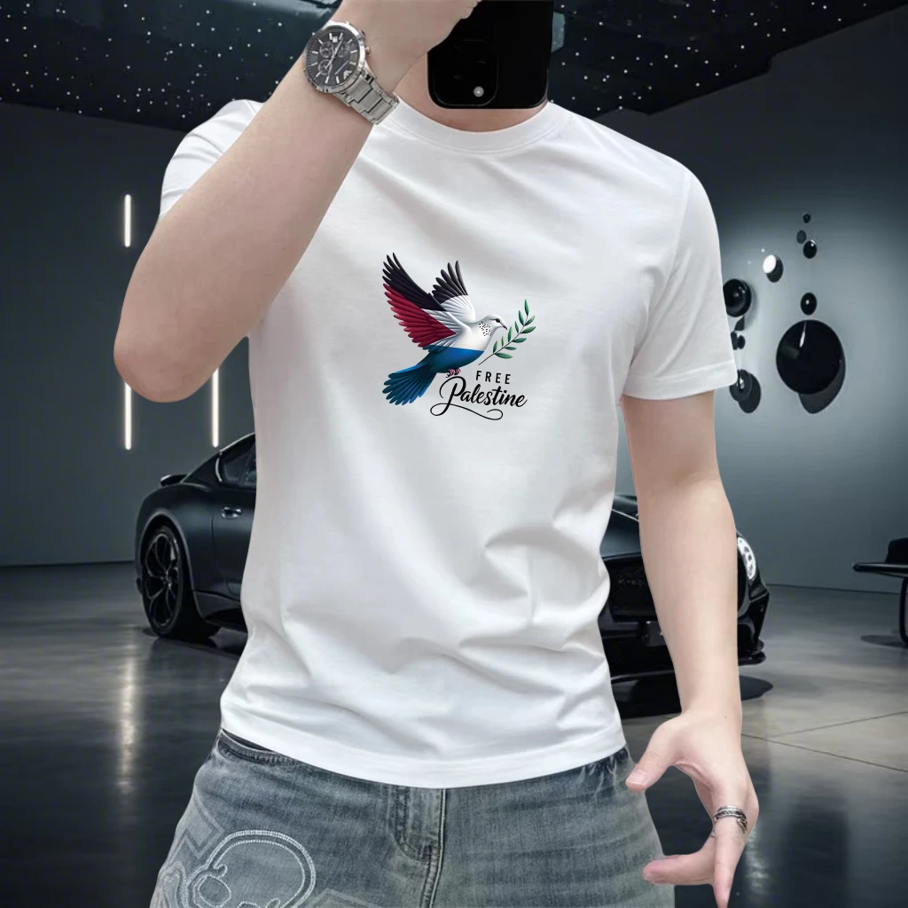 花卉短袖t恤重磅纯棉短袖美式痞帅男款短袖夏季潮流修身百搭圆领