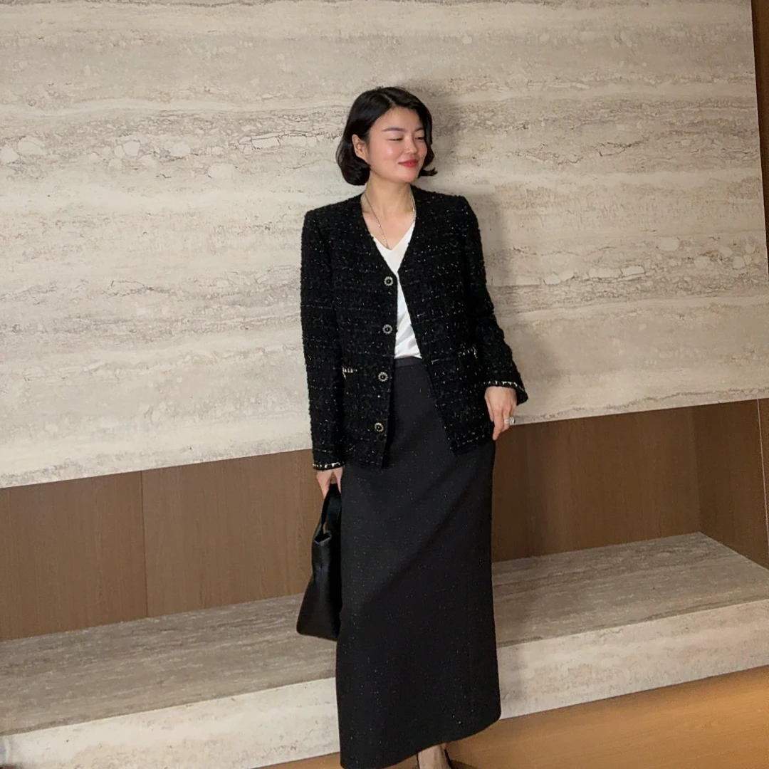 TANTAN 气质简约轻奢V领高级感秋季小香风外套3113