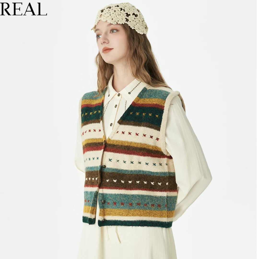 It'real 瑞尔秋女装宽松撞色多巴胺针织老钱风马甲1763217031