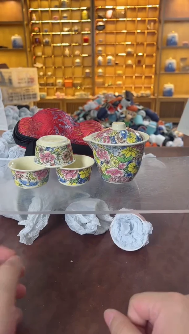 瓷片 鸣盏居11111万花手抓壶