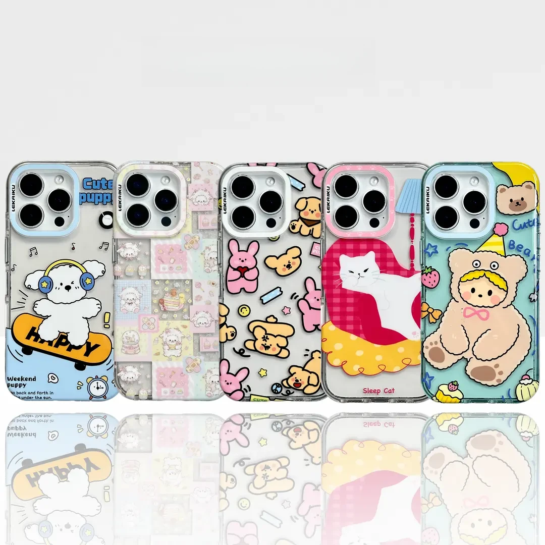 可爱卡通涂鸦动物适用iphone16pormax/15/14苹果手机壳包相机按键