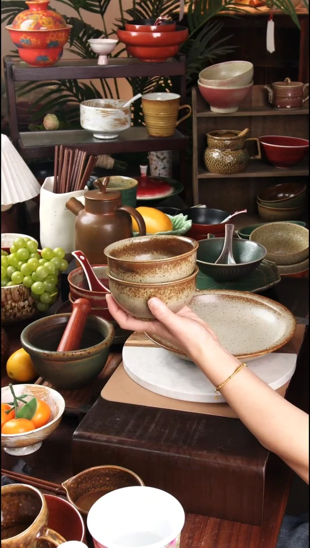 碗景德镇手工高温餐具桃红八宝