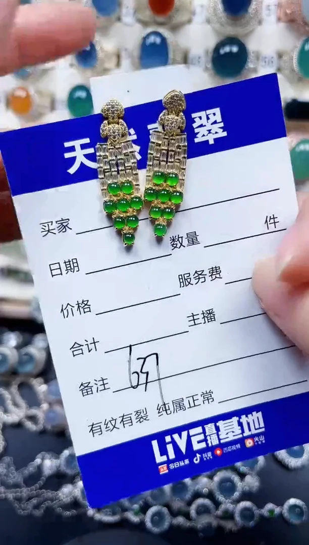 银S925镶嵌翡翠耳饰637