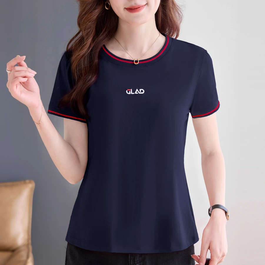 精梳棉洋气短袖t恤夏季爆款正肩宽松遮肉百搭圆领上衣休闲女装潮