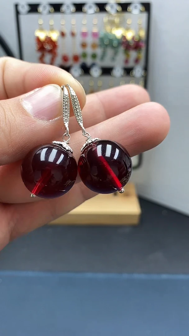 【闪购商品】血珀耳饰银S925镶嵌尺寸18mmW2