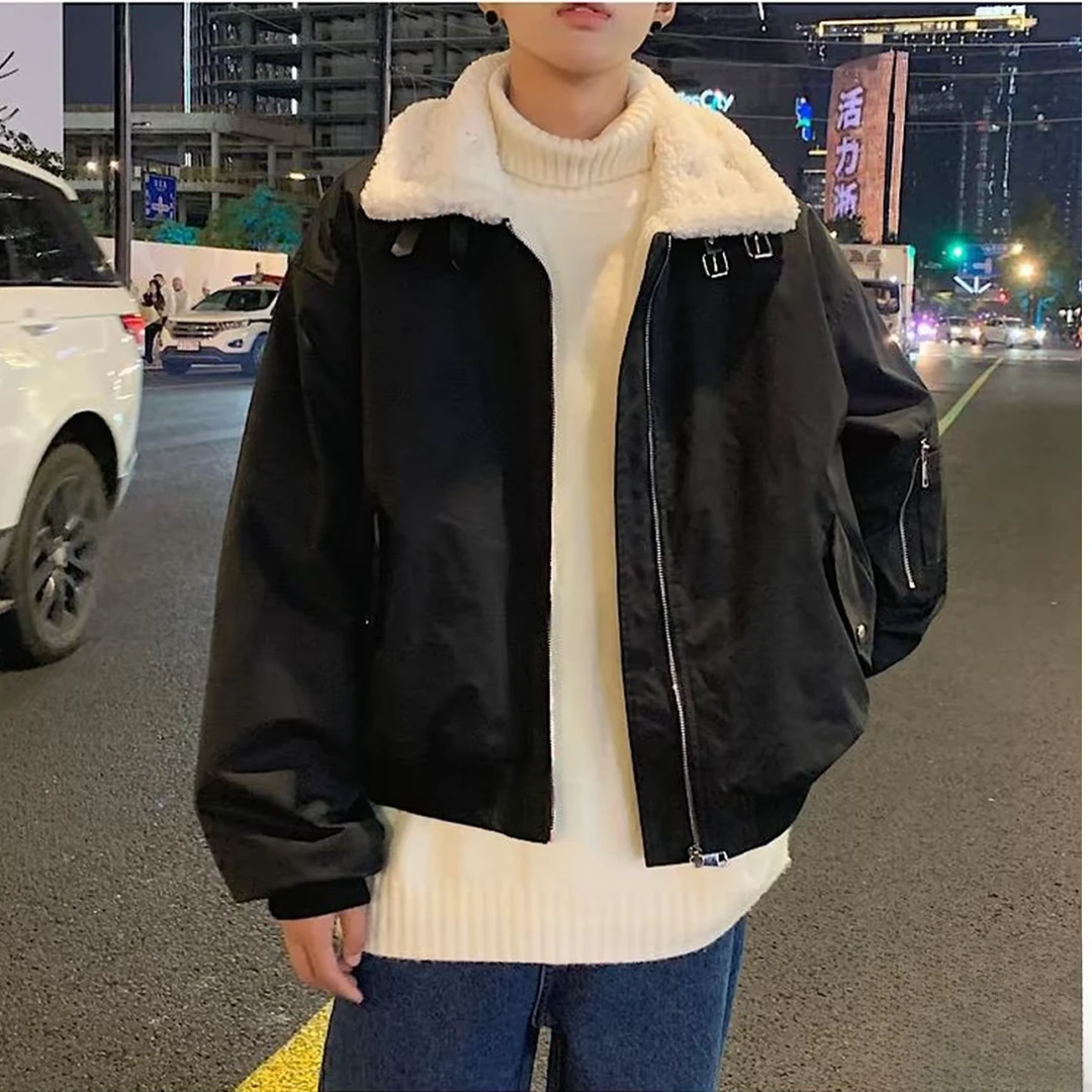 短款糕糕绒绒领卡扣潮牌小众设计感机车外套冬季工装8012