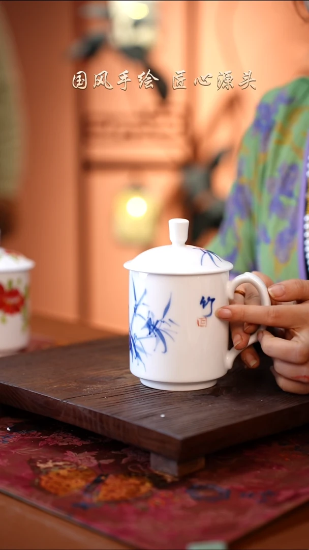 陶瓷景德镇釉中彩餐具领导杯400cc