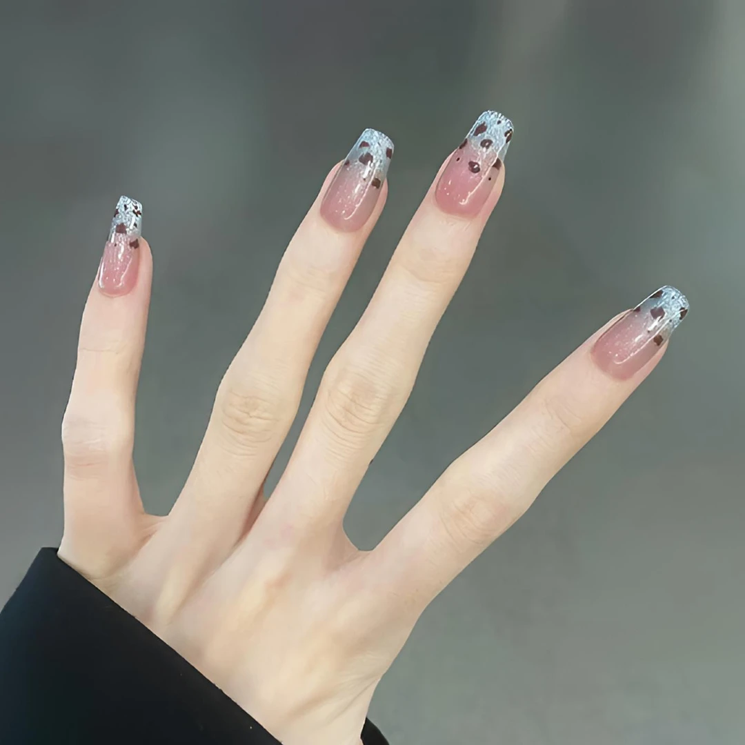 【冰蓝豹纹】豹纹高级感爆闪猫眼美甲穿戴甲短款纯欲显白手工穿戴甲