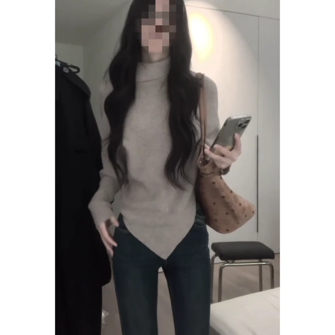 MARIE.COCO韩系设计感高领小众蝙蝠袖毛衣女秋冬新款穿搭牛仔裤