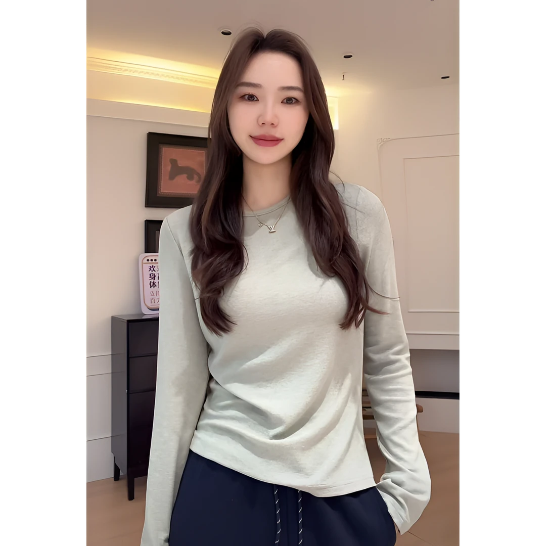【余欢欢】秋季舒适时尚休闲百搭圆领长袖打底衫-YHW50716