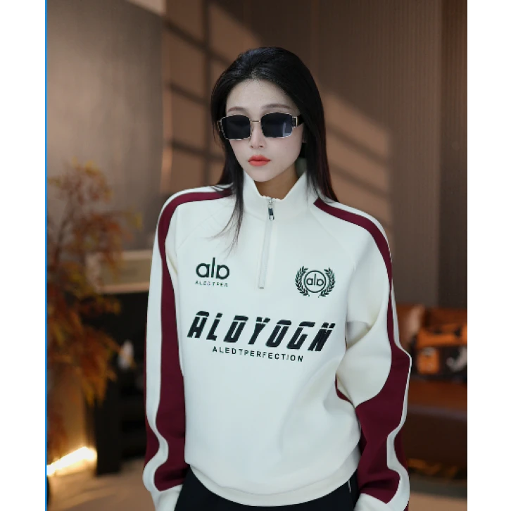 【麦森森专属】2025秋冬撞色复古卫衣立领宽肩翻领百搭刺绣显瘦长袖