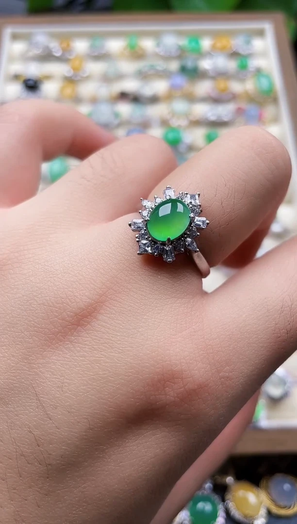 银S925镶嵌戒指翡翠89