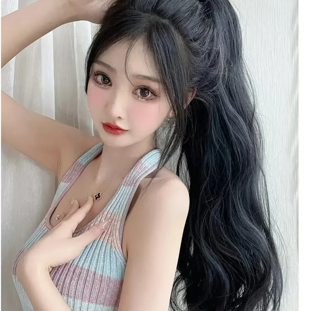 蓬松气质女生仿真网红长款抓夹马尾云朵烫逼真长款